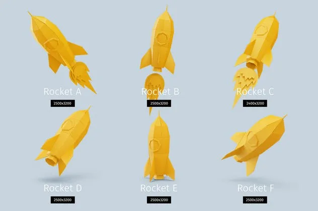 火箭剪纸立体模型场景样机模板 Papercraft Rocket插图(1)