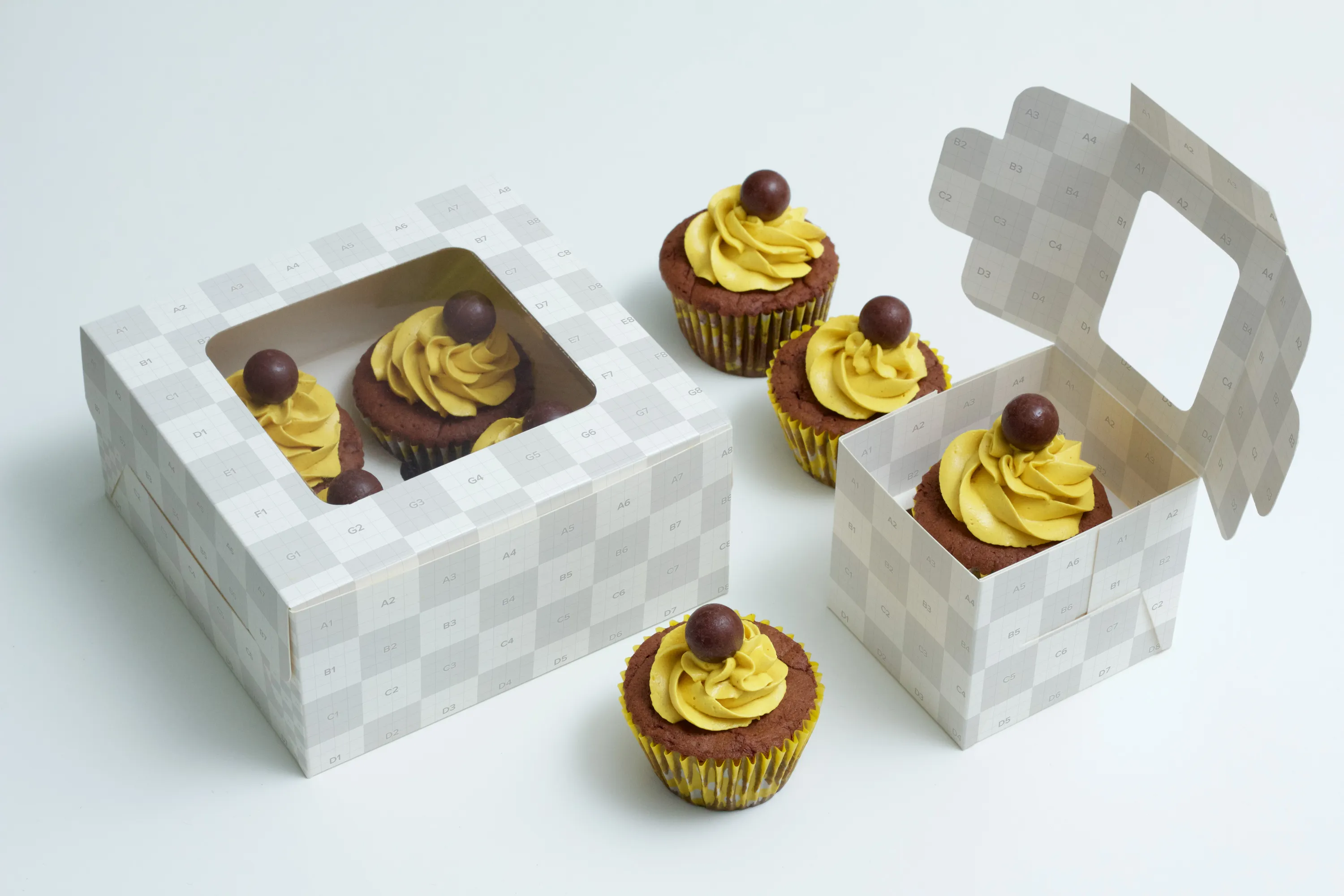 纸杯蛋糕纸盒包装设计样机模板 Cupcake Boxes Mockup插图(2)