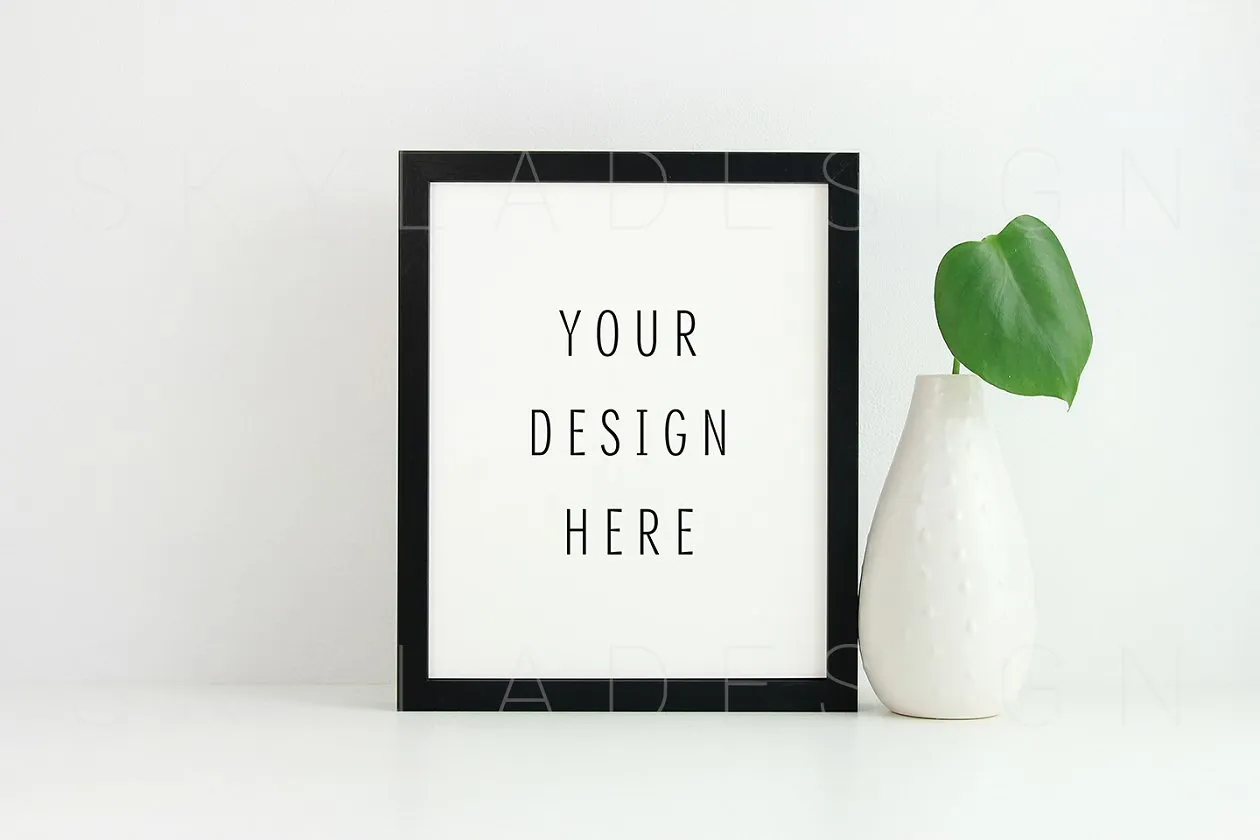 艺术照片样机模板 Black picture frame mockup