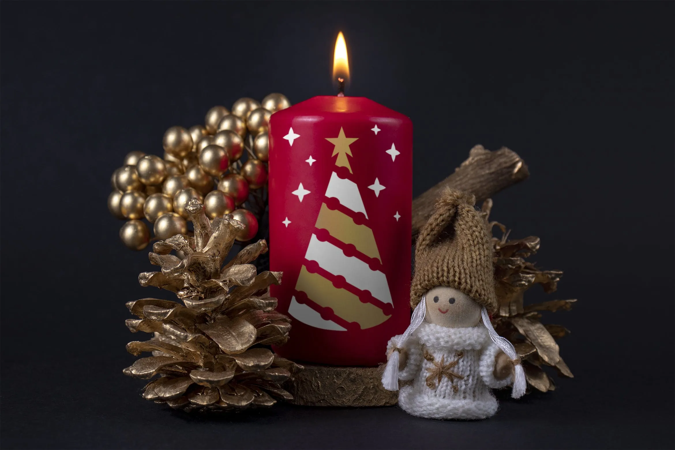 圣诞节蜡烛印花图案效果图样机模板 Christmas candle mockup