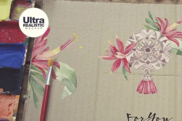 画室场景速写画作展示牛皮纸样机模板 Paperboard Paint Scene Desk插图(3)