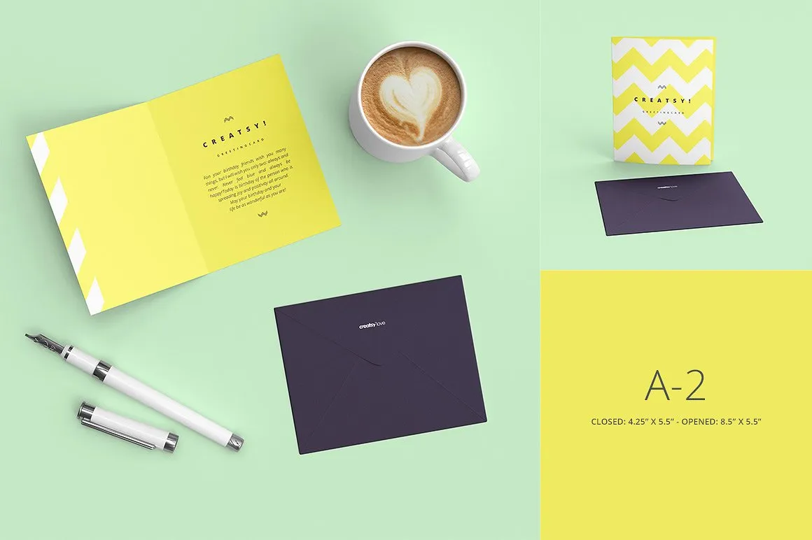 4种不同规格贺卡样机模板 Greeting Cards 4 Sizes Mockup Set插图(4)