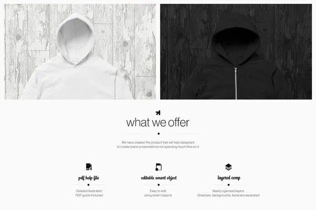 时尚黑白连帽衫T恤系列服装样机 Zip Up Hoodie Tee Collection Mockup插图(1)