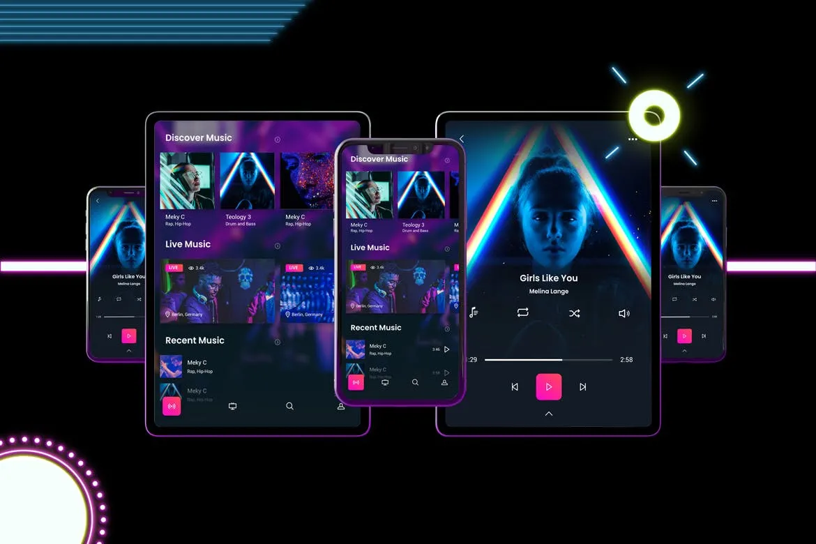 霓虹灯背景iPhone XS & iPad Pro样机模板 Neon iPhone XS & iPad Pro插图(4)