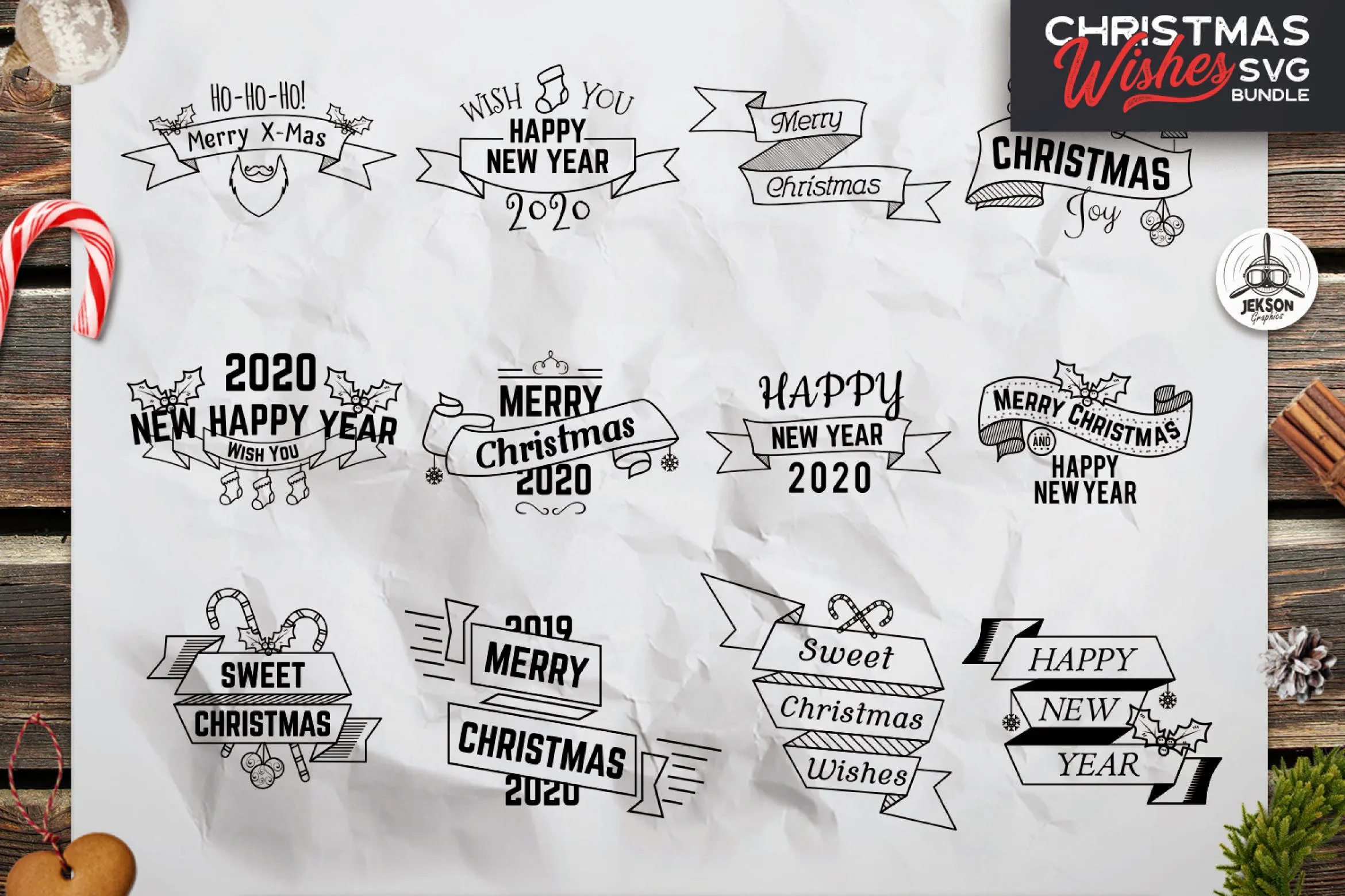 复古圣诞主题Logo/标签/徽章设计模板 Retro Christmas Overlays, New Year Labelsamp; Badges