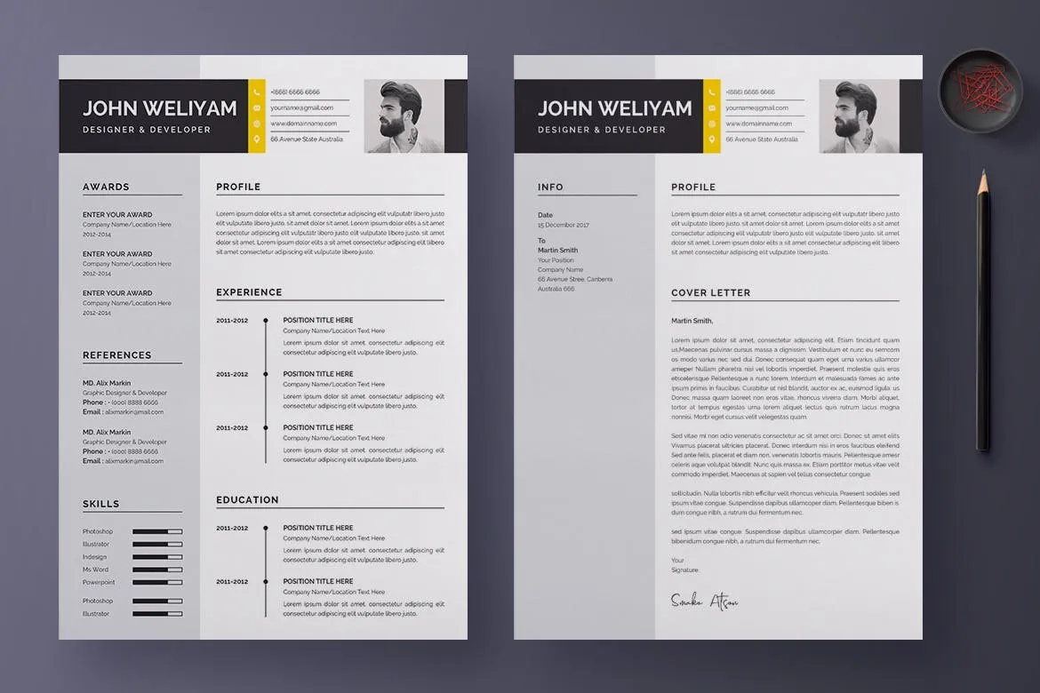 现代版式设计设计师＆开发工程师专业简历模板 Professional and Modern CV / Resume Template插图(2)