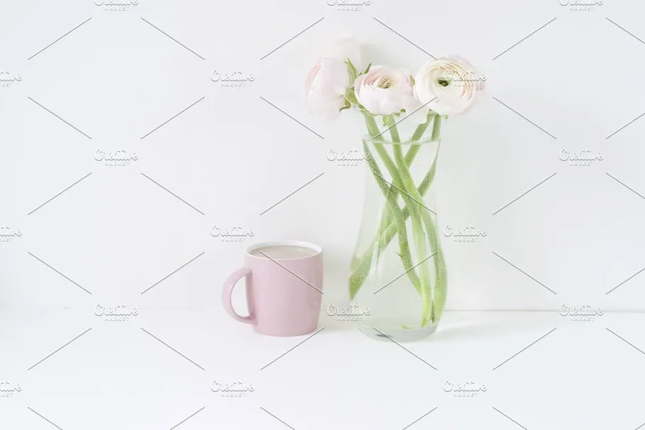 粉红毛茛花卉装饰场景样机 Pink Ranunculus Bundle插图(10)