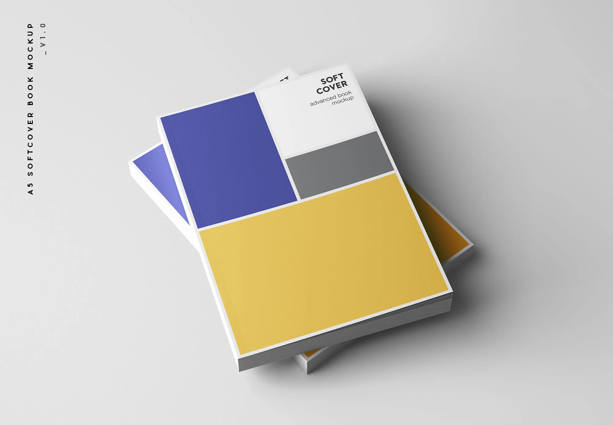 A5尺寸软封图书封面设计效果预览样机 A5 Softcover Book Mockup