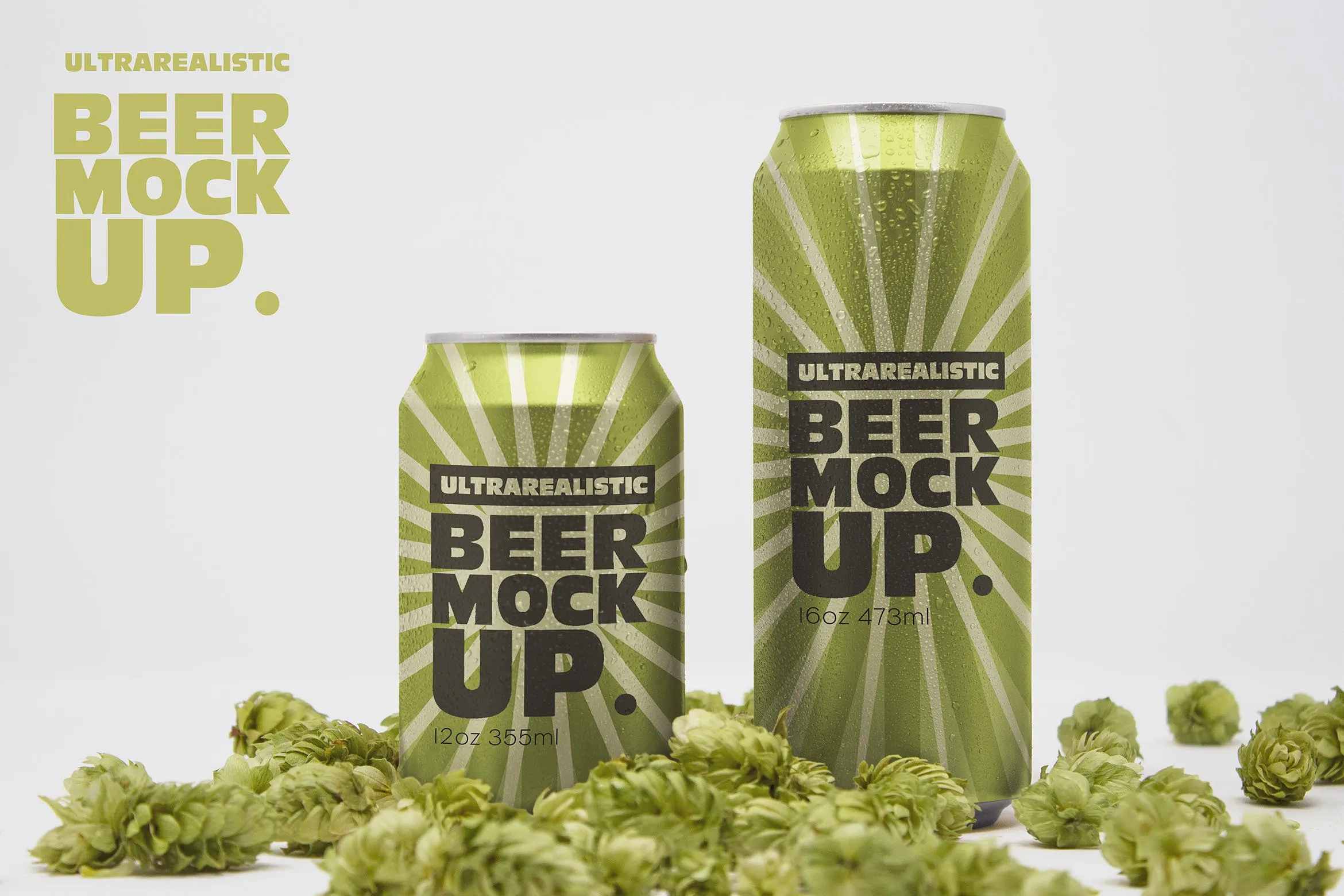 大小Size啤酒易拉罐外观设计图像素设计精选模板 Front Beer Can Duo Mockup