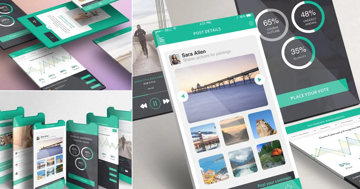iPhone手机应用UI设计效果图预览样机模板 Multi-Screen Mockups For iPhone