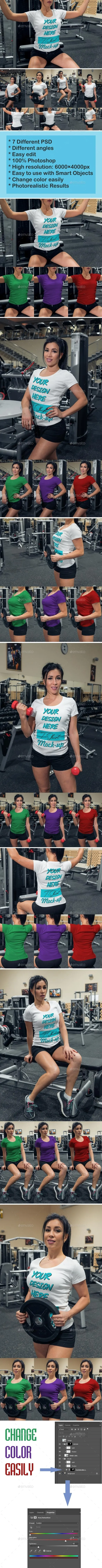健身房女孩女款运动T恤衣服背心样机展示模型mockups插图