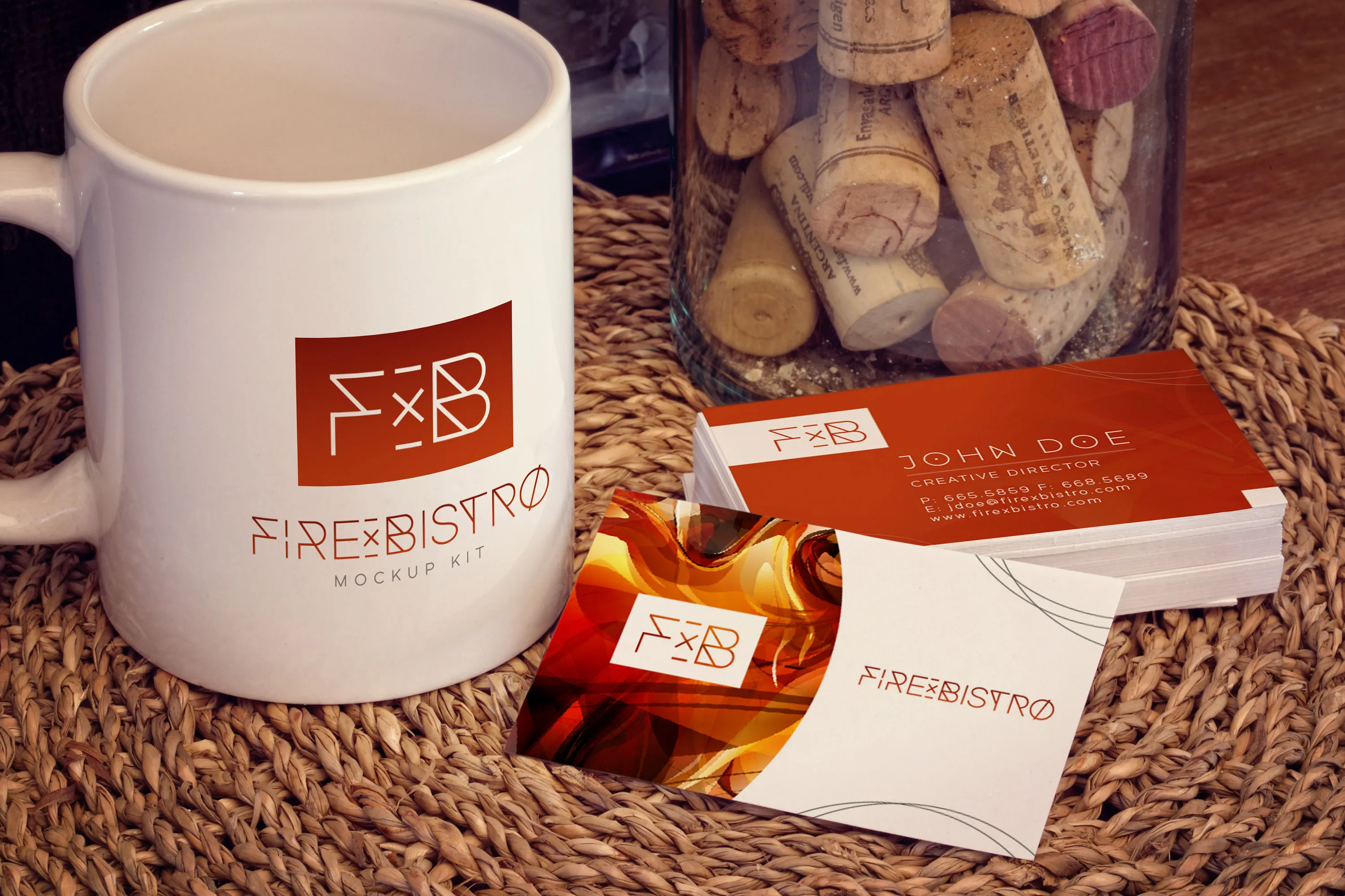 企业名片&马克杯品牌VI设计样机 Business Cards, Mug Mockup插图