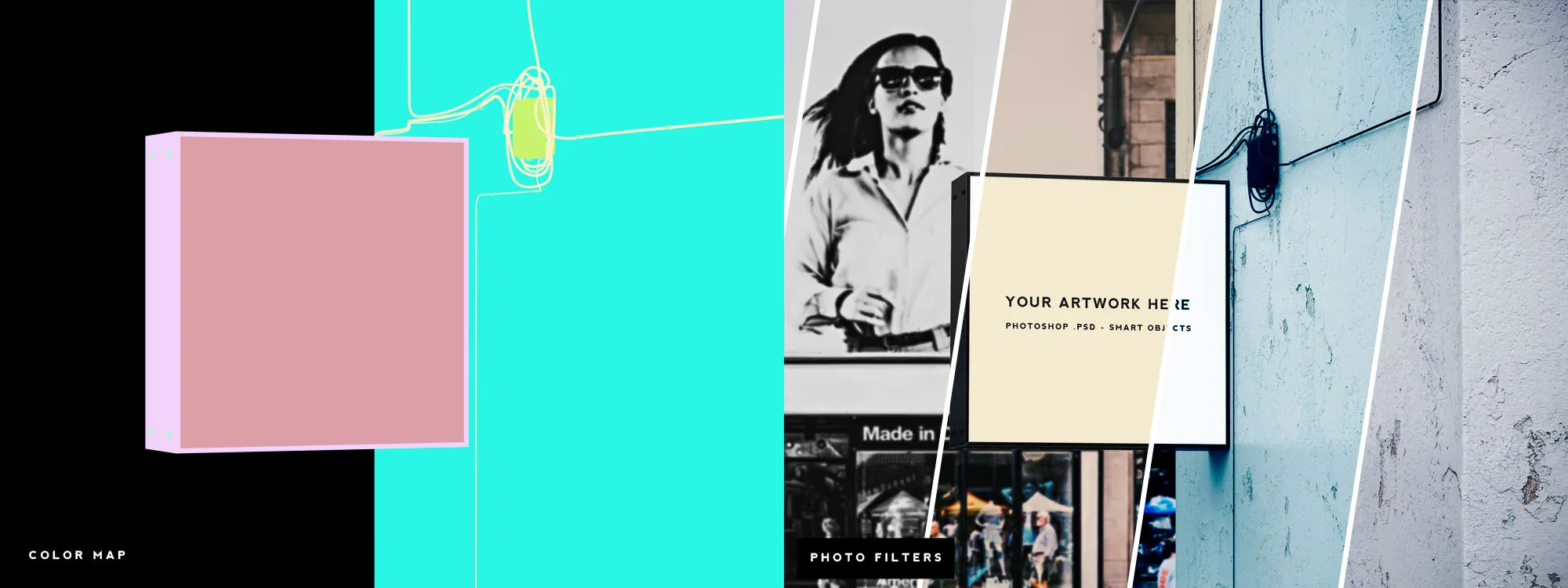 方形灯箱广告牌/店招效果图样机模板 Square Shop Sign Mockup插图(5)