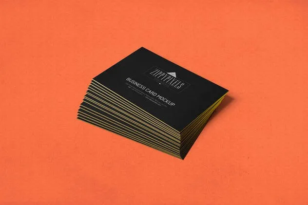 商业品牌/个人名片堆叠视图样机模板 5 Business Card Mockups In Stacked View插图(4)