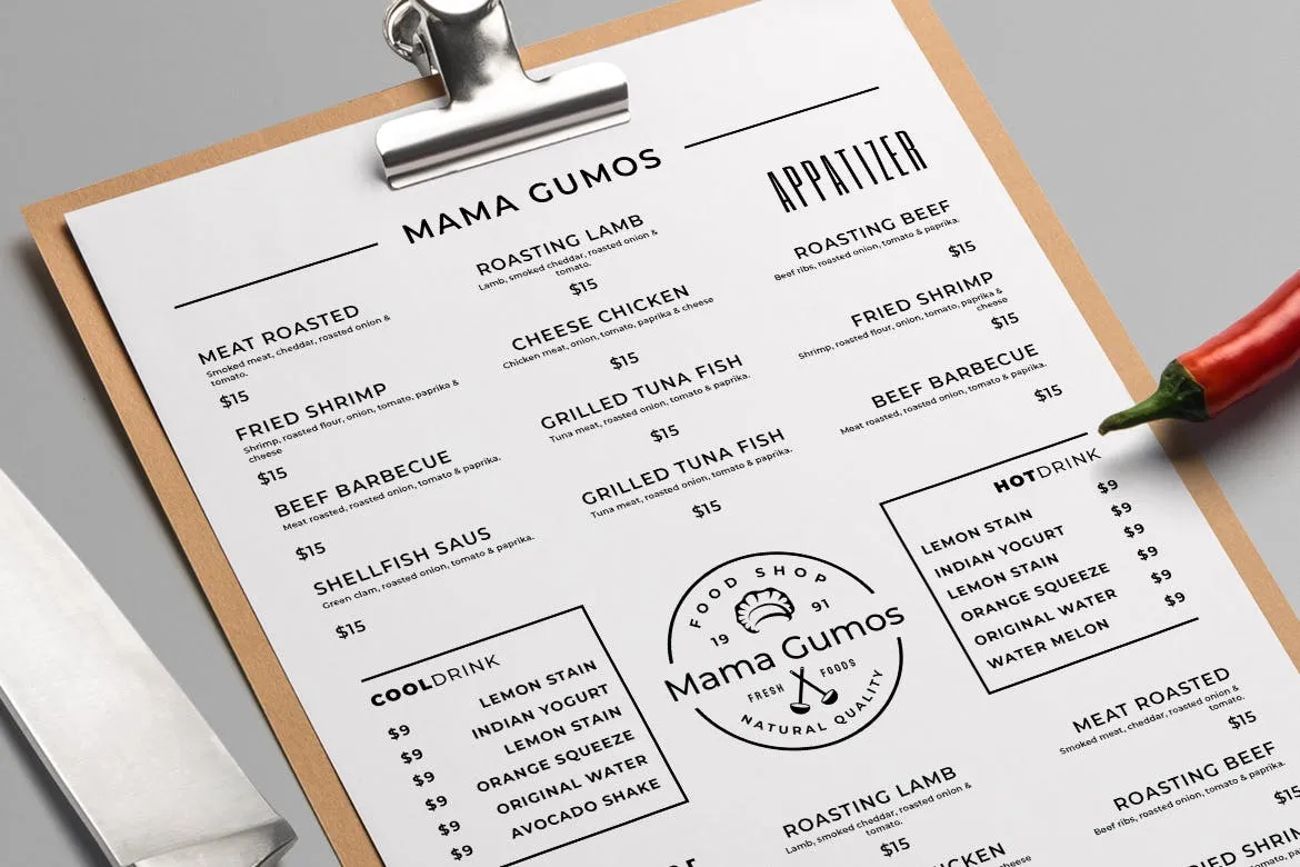 简约风西式餐厅素材库精选菜单模板v17 SGM – Food Menu. 17插图(3)