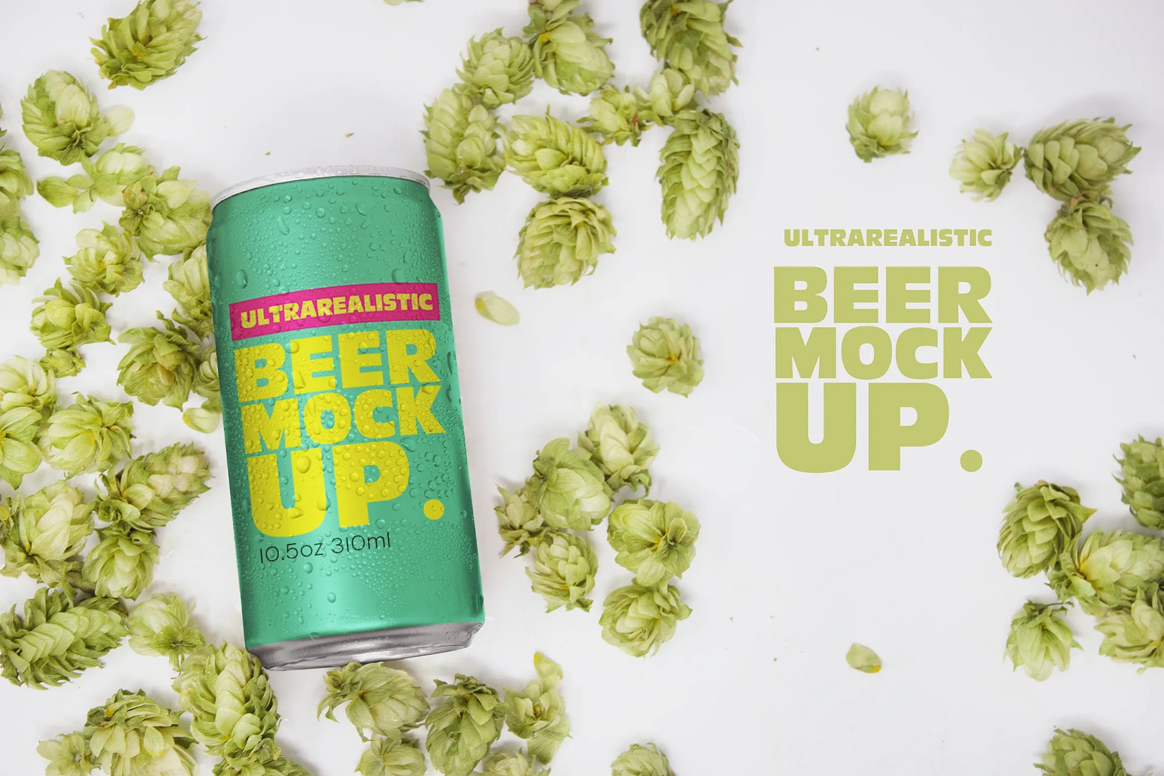 10盎司啤酒罐易拉罐外观设计效果图俯视图像素设计精选 10oz Beer Can Mockup