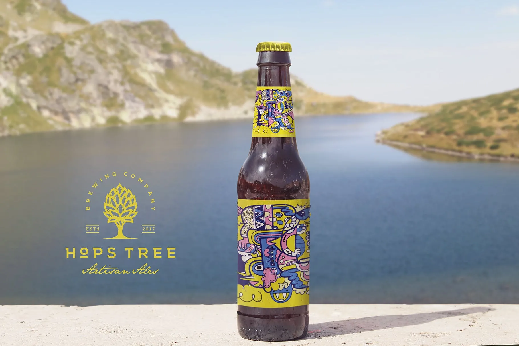 公园背景啤酒瓶设计正视图样机 Front Backgrounds Beer Mockup插图(3)