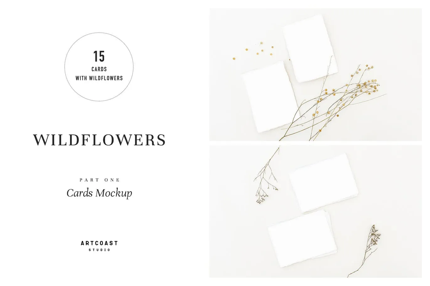 野花装饰背景卡片贺卡设计效果图样机 Wildflowers Cards Mockup