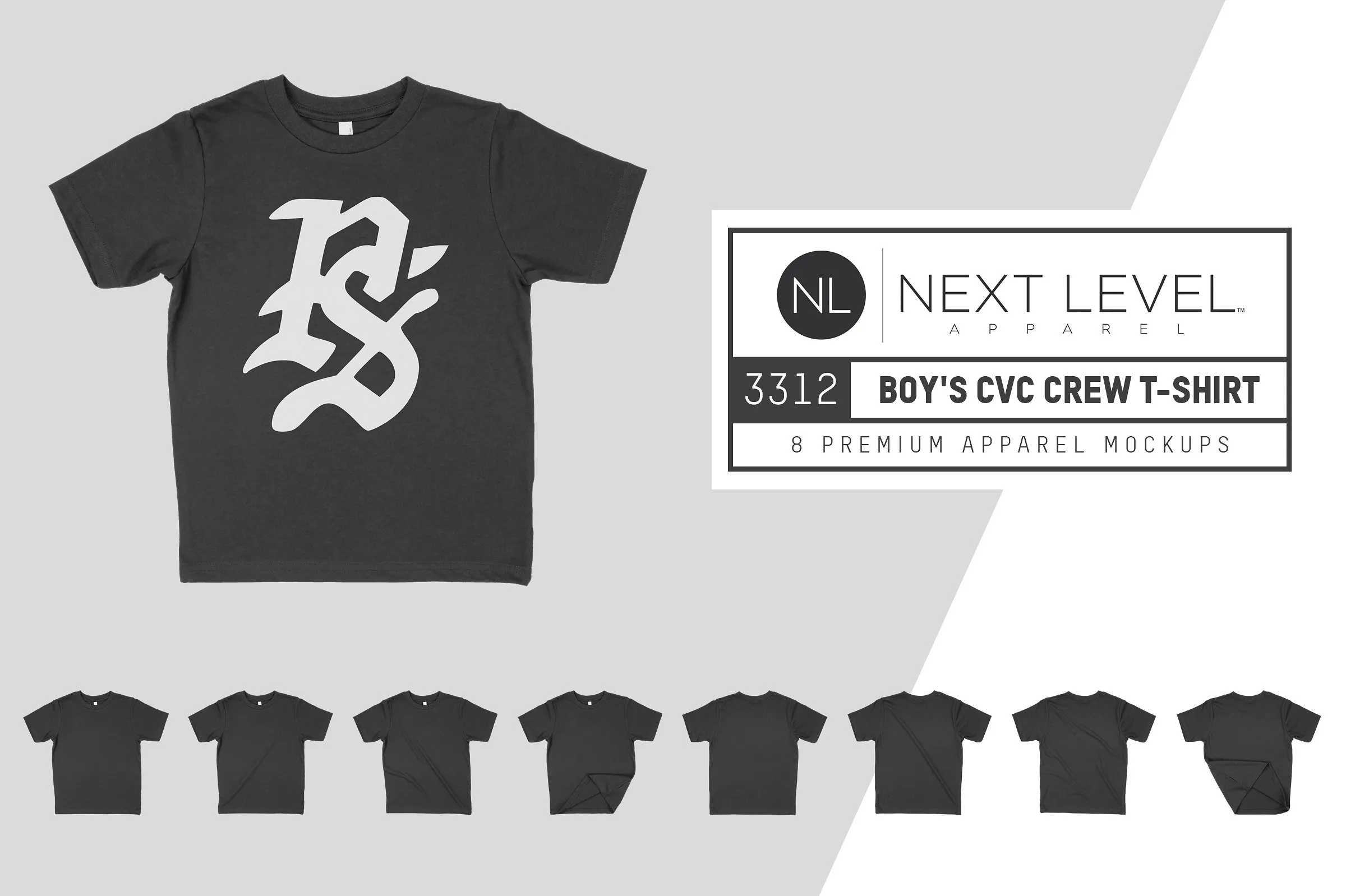 儿童圆领T恤服装样机 Next Level 3312 Boy#8217;s CVC Tee Mocks