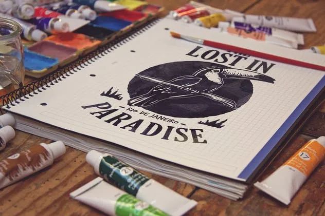 画室创作场景网格笔记本样机模板v4 Grid Notebook插图(2)