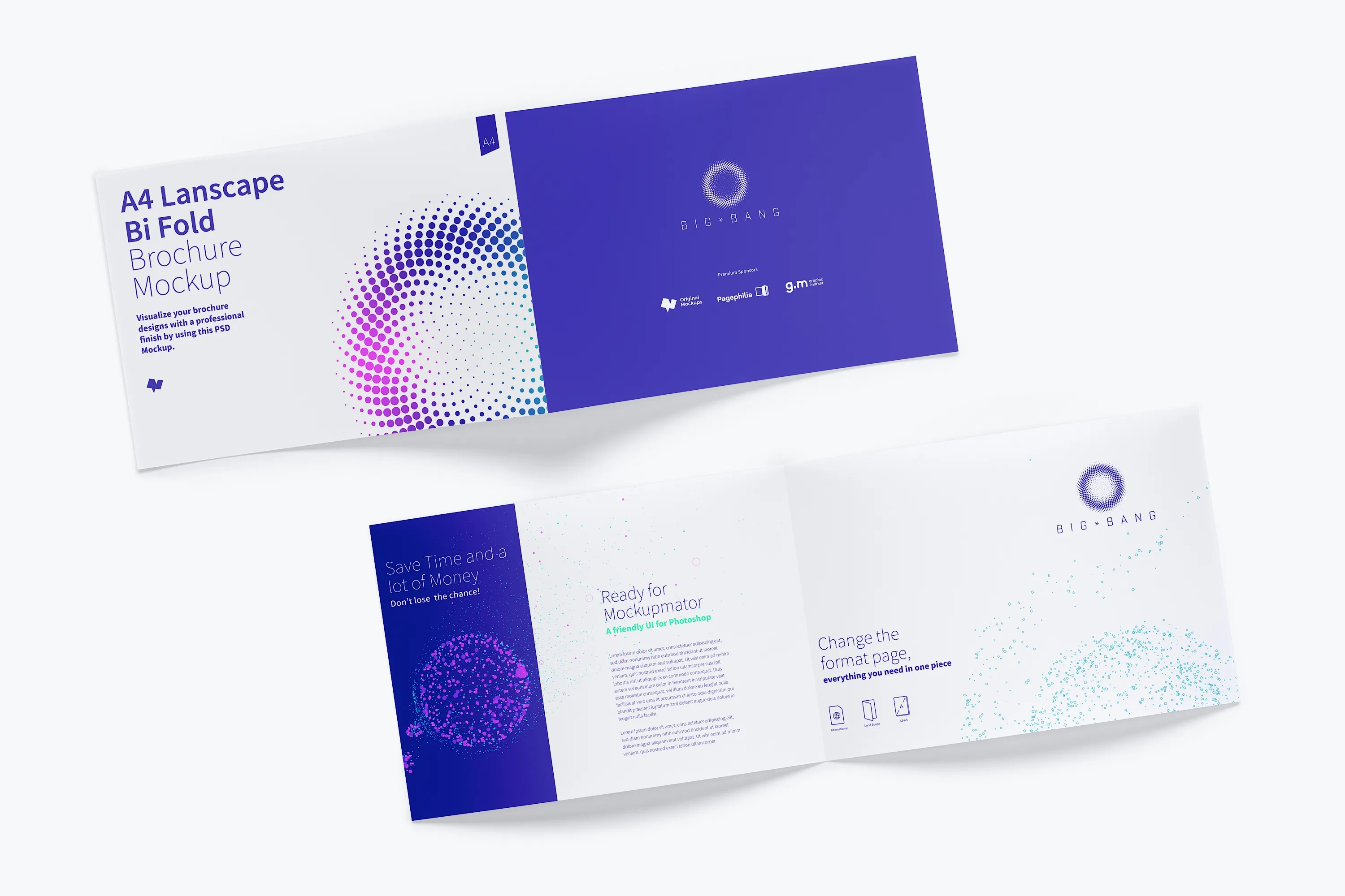 A4纸大小横向双折页设计传单设计图样机01 A4 Landscape Bi Fold Brochure Mockup 01插图(3)