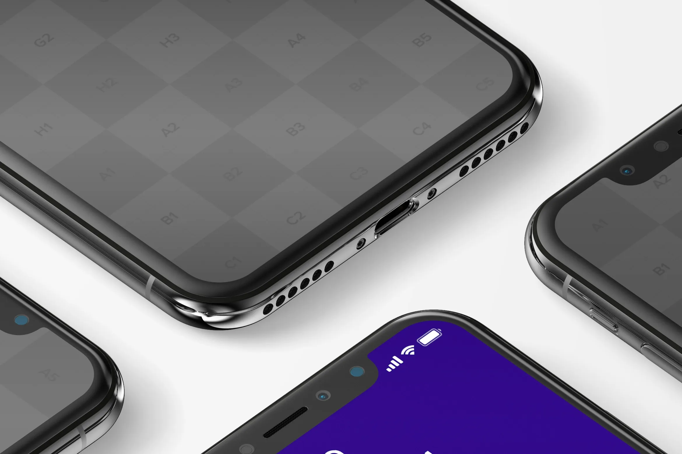 iPhone X多屏幕平铺视角手机应用UI设计效果预览样机07 iPhone X Mockup 07插图(4)