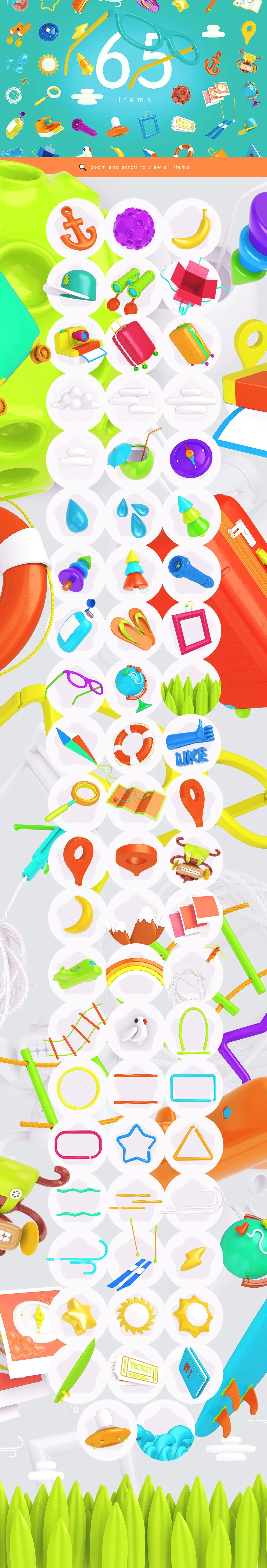 Bright Travel Items Scene Generator卡通风格的旅游物品展示样机下载 1.38 GB[psd]插图(1)