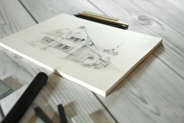 木炭笔&素描本艺术品展示样机 Charcoal & Sketch Mockup插图(2)