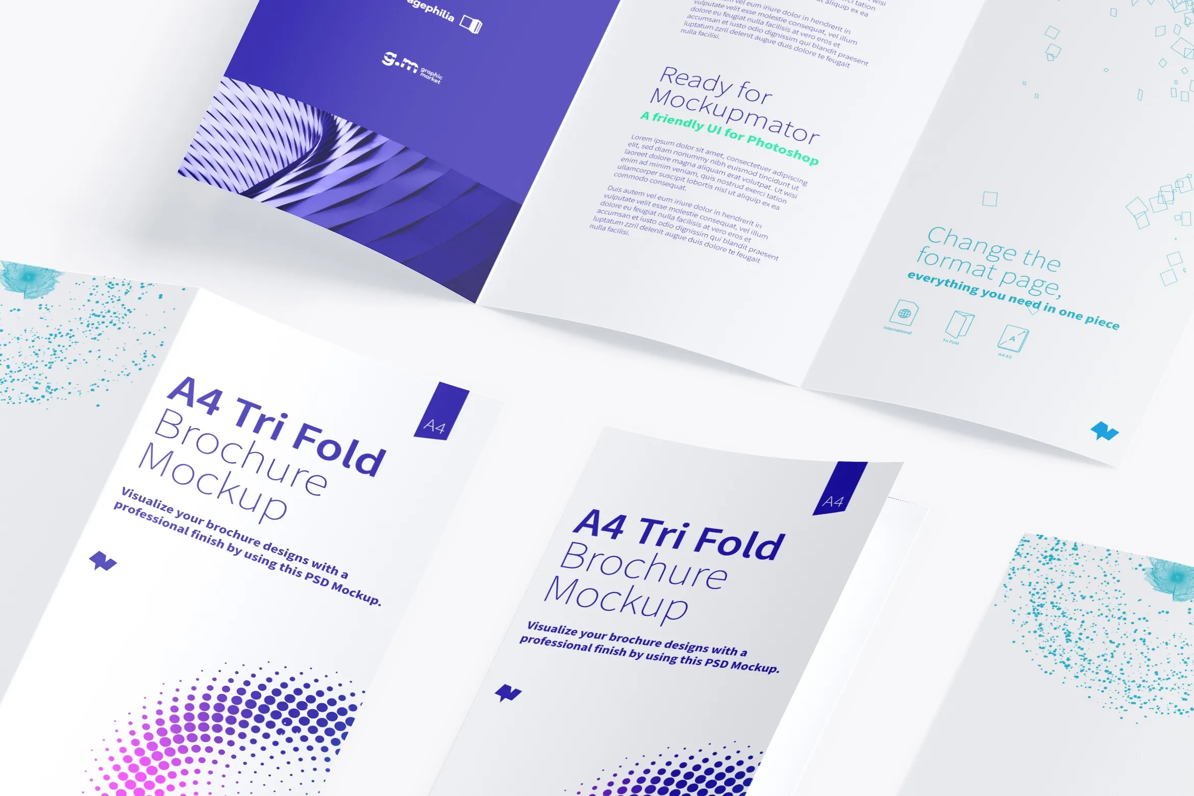 A4大小三折页企业宣传传单设计效果图样机模板05 A4 Trifold Brochure Mockup 05插图(2)