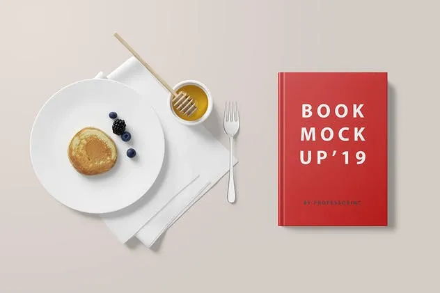 早餐餐桌硬纸封面书精装图书样机 Hard Cover Book Mockup – Breakfast Set插图(3)
