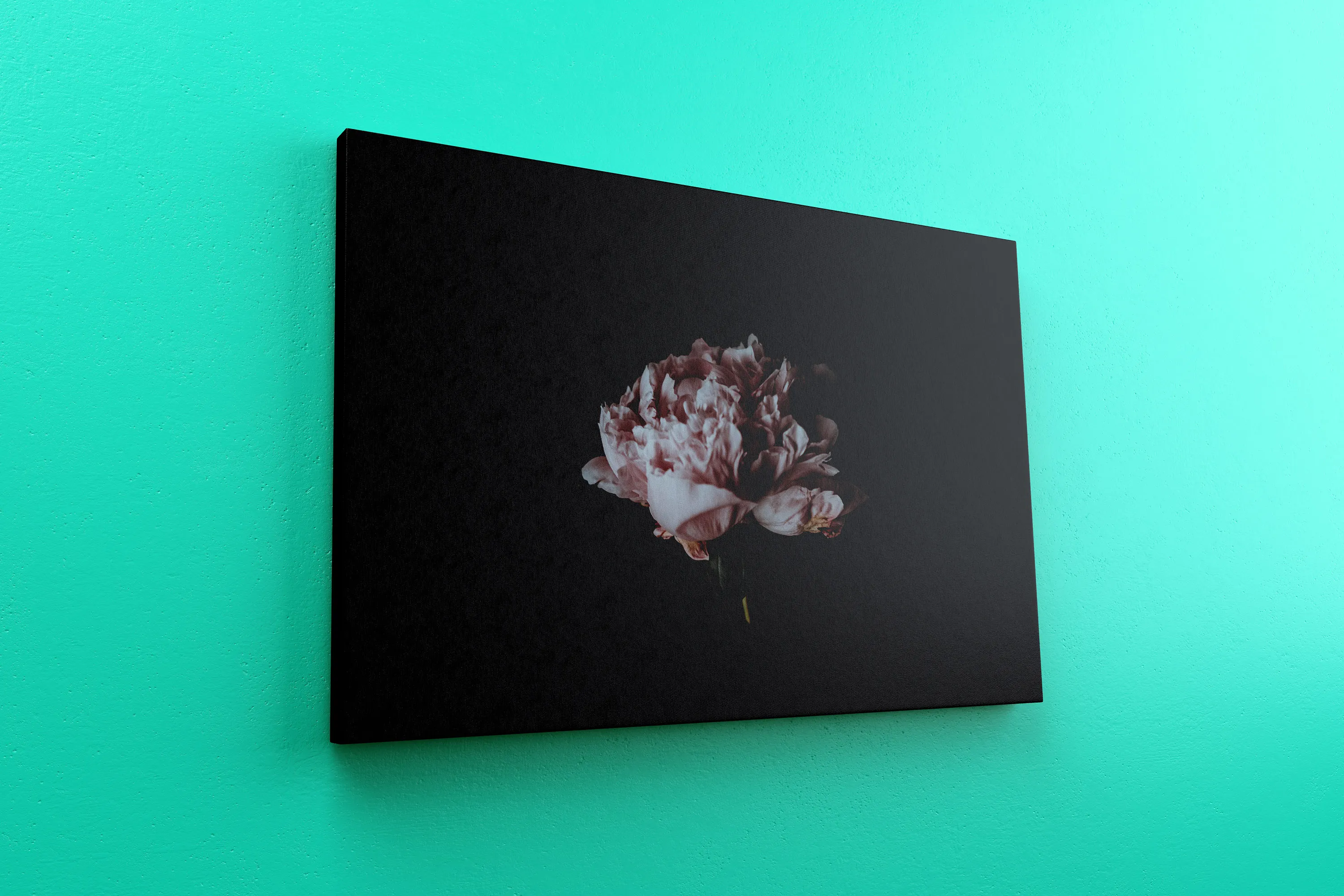 油画艺术作品挂墙帆布画布左视图样机 3:2 Landscape Canvas Mockup Hanging on Wall, Left View插图(3)