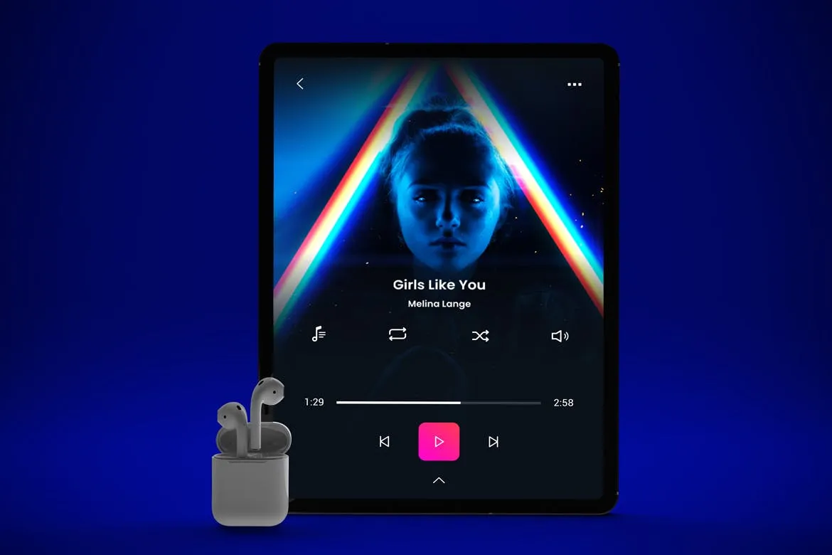 音乐APP界面设计效果图iPad Pro平板电脑样机模板 iPad Pro Music App插图(1)