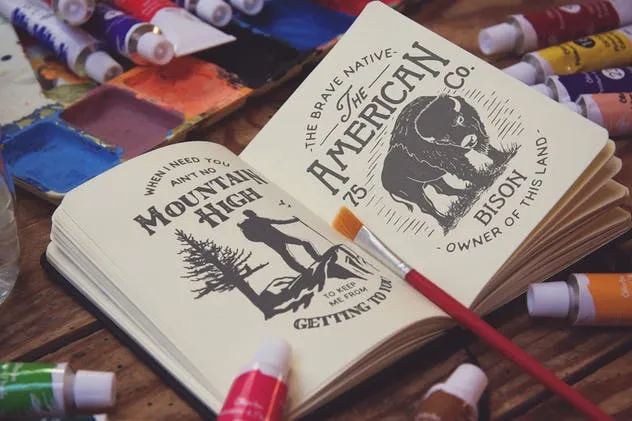 水彩画创作画室场景袖珍笔记本样机模板v2 Pocket Notebook Zoom插图(2)