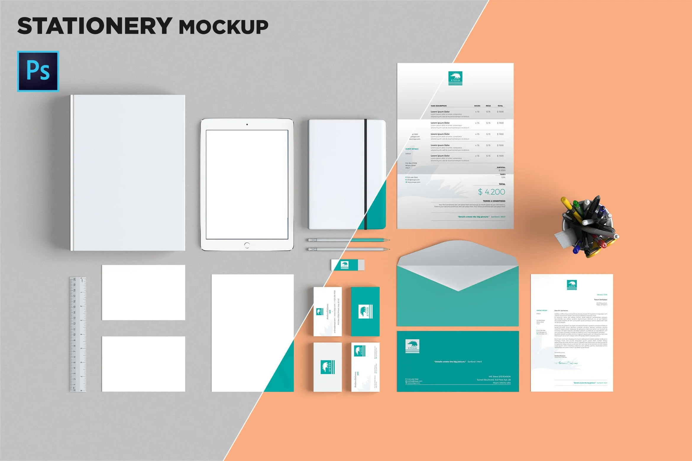 品牌VI标识设计企业办公文具像素设计精选模板07 Brand Identity / Stationery Mockup 07