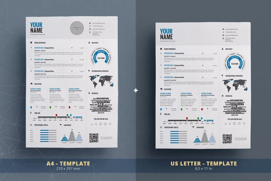 信息图表风格简历制作模板 Infographic Resume/Cv Template Vol.1插图(4)