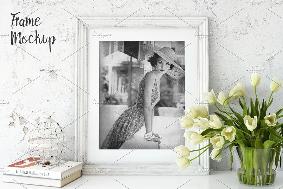 复古实木相框画框样机 Vintage Interior Frame Mockup – 02插图