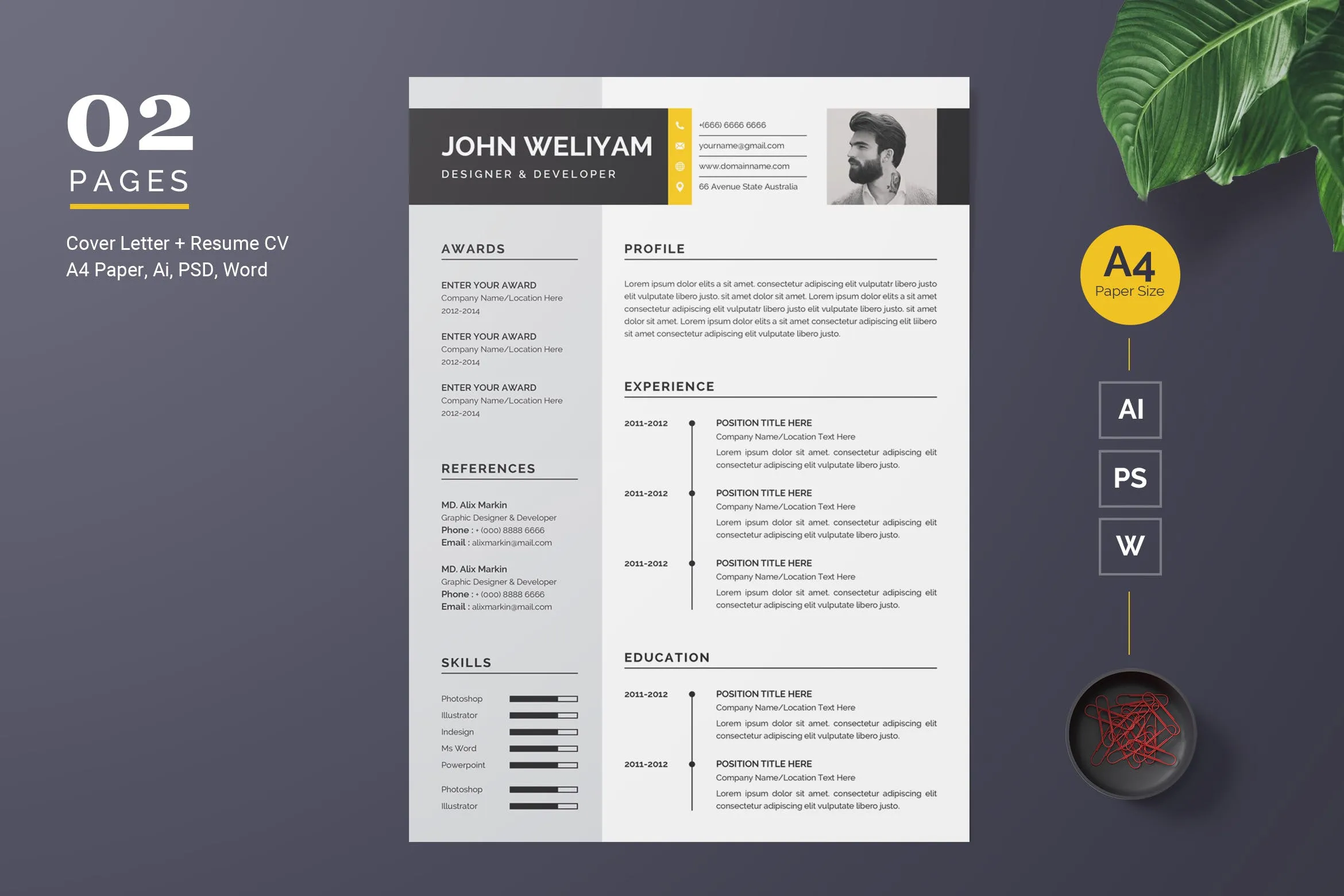 现代版式设计设计师＆开发工程师专业简历模板 Professional and Modern CV / Resume Template