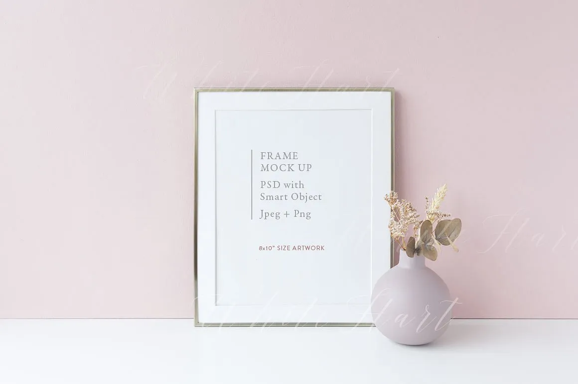 金色8#215;10框架模板-PSD/PNG Golden 8#215;10 frame mock up#8211; PSD/PNG