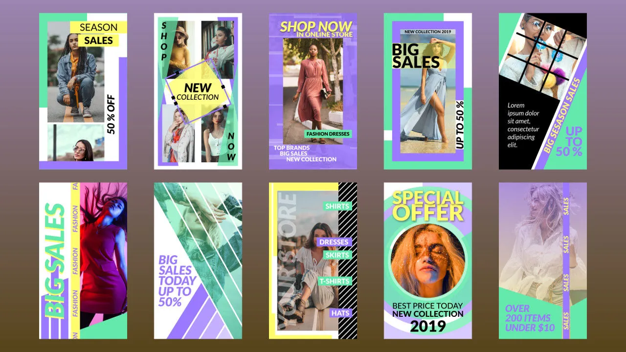 时尚社交媒体网络竖屏宣传片特效像素设计精选AE模板