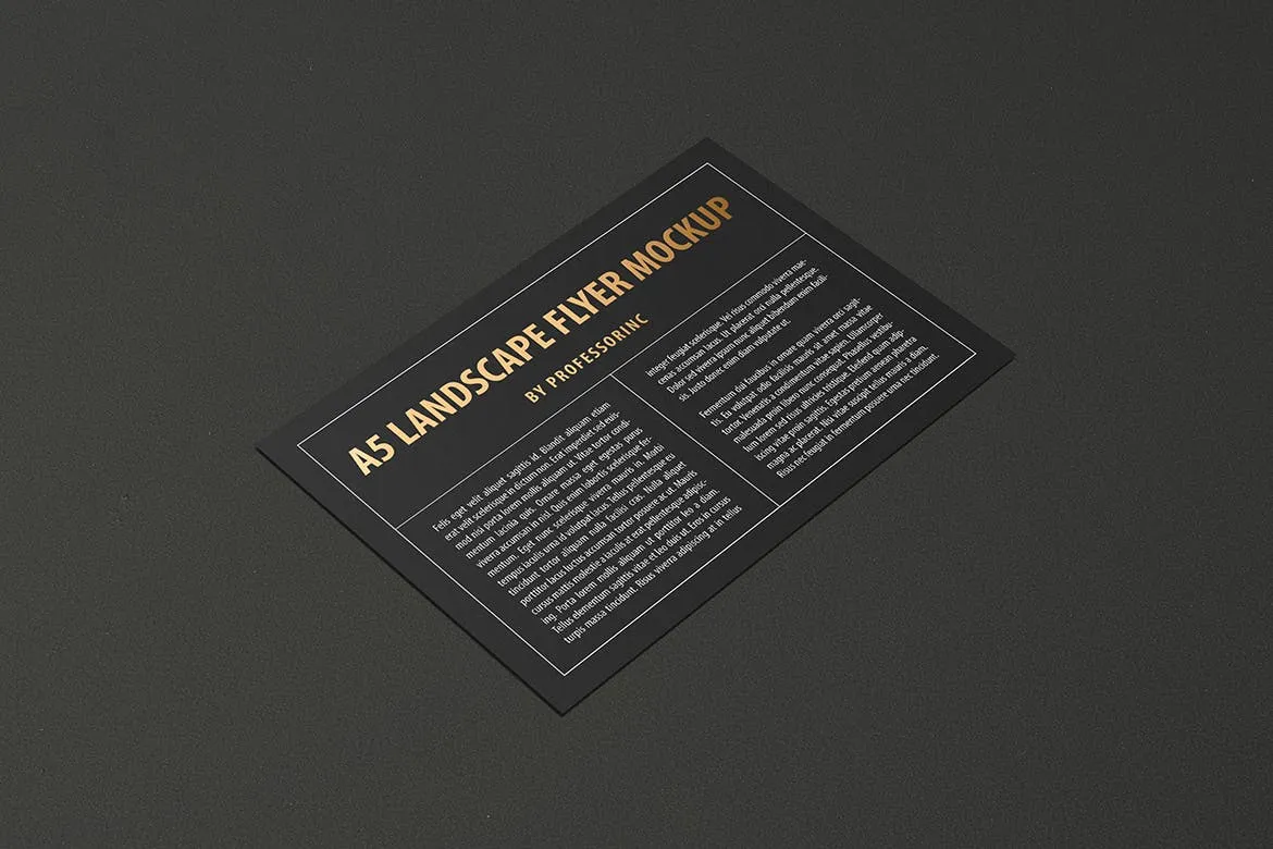 A5尺寸大小烫金设计风格宣传单效果图样机素材库精选模板 A5 Landscape Flyer Mockup — Foil Stamping Edition插图(10)