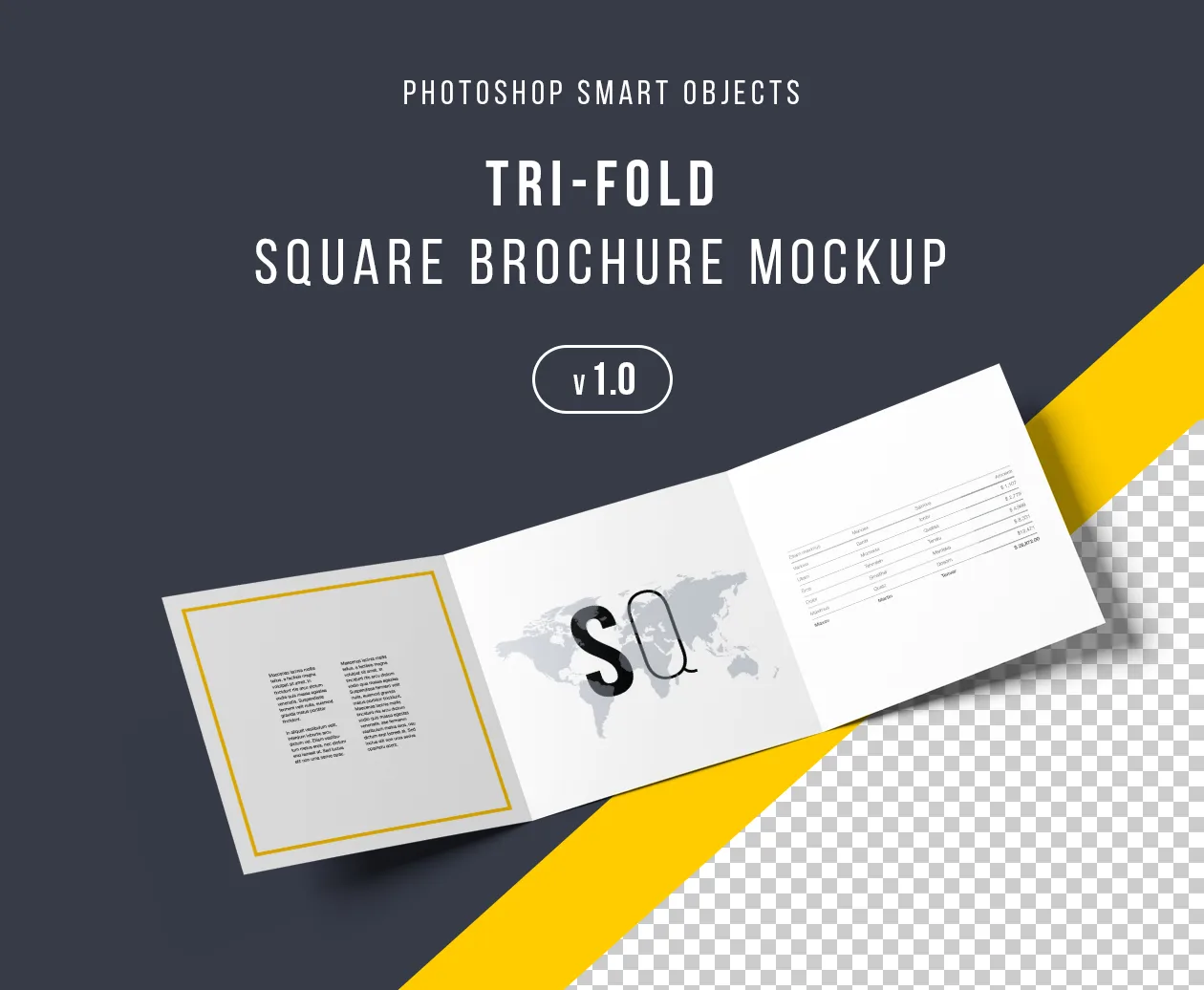 方形三折小册子设计内页印刷效果图样机模板 Square Tri-Fold Brochure Mockup