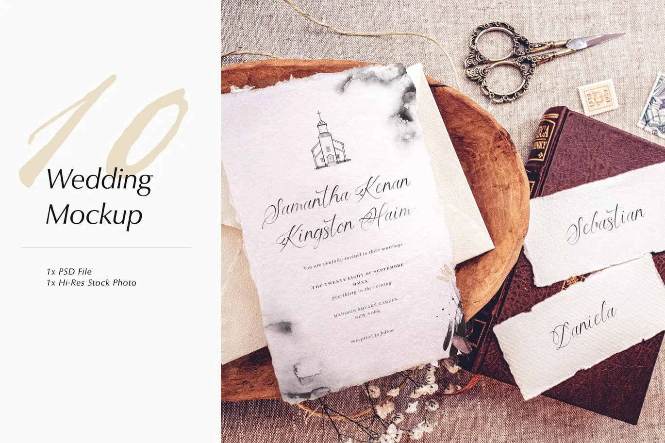 婚礼照片婚礼邀请函优雅风格设计样机像素设计精选模板v10 Wedding Photo Mockup 10