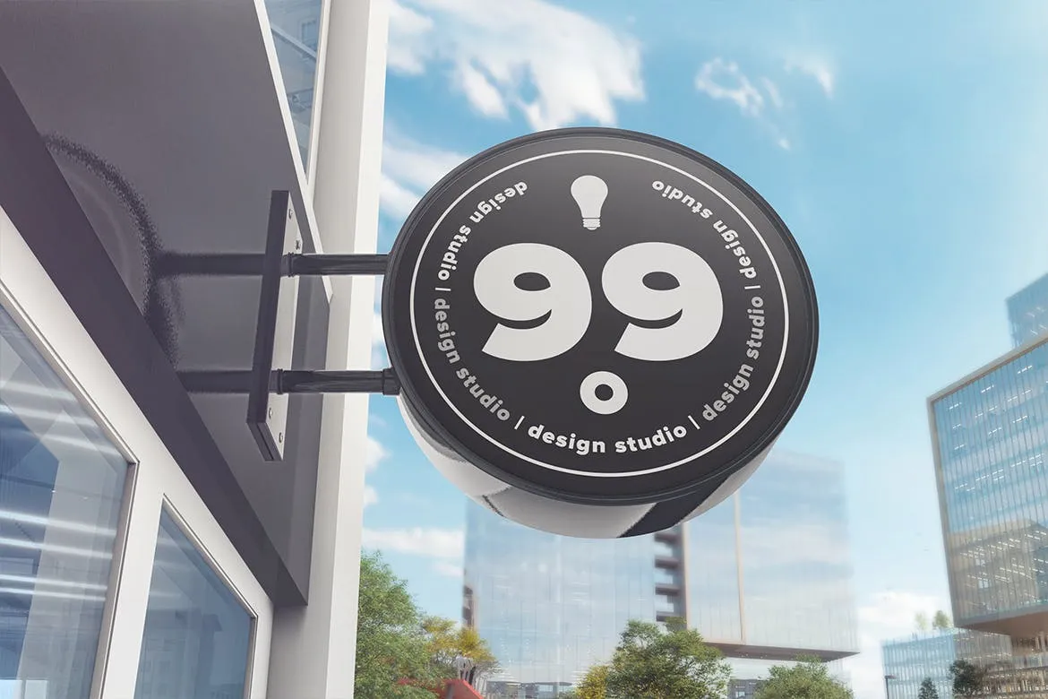 圆形建筑广告标志样机模板 Building Advertising Round Sign Mockup插图(2)