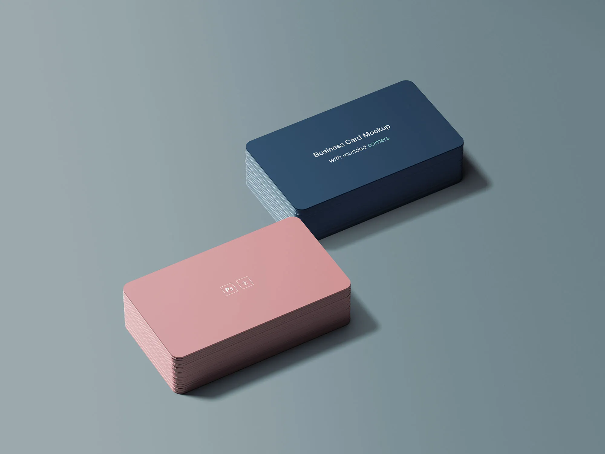 圆角企业名片设计效果样机模板 Business Card Mockup with Rounded Corners插图