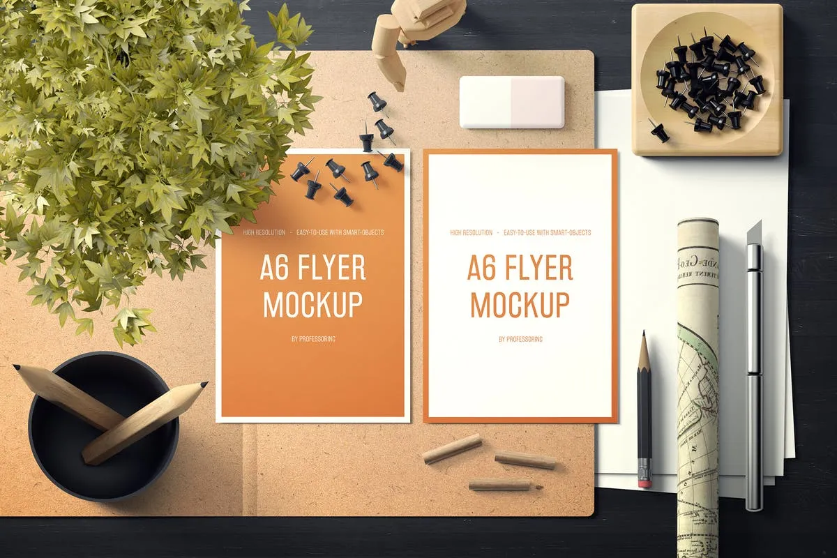 逼真A6纵向传单样机套装1 A6 Portrait Flyer Mockup Set 1插图