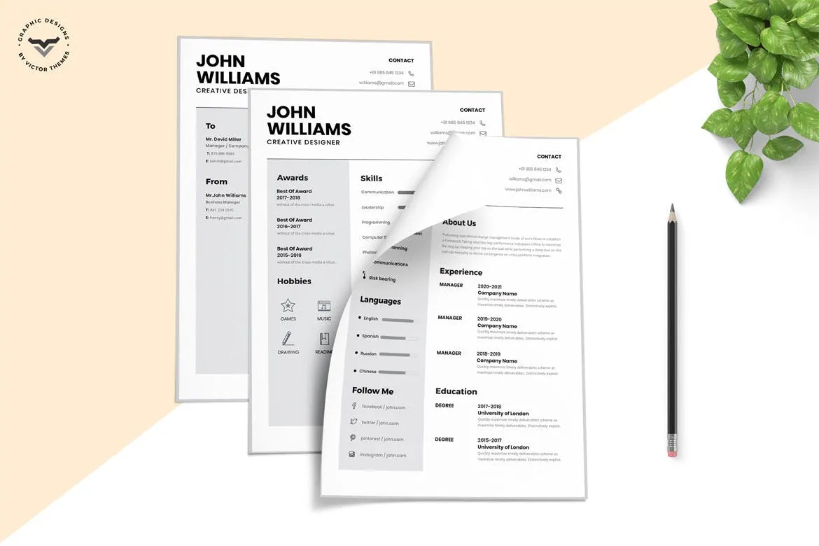 创意设计师极简主义风格素材库精选简历模板 Minimal CV Template插图(1)