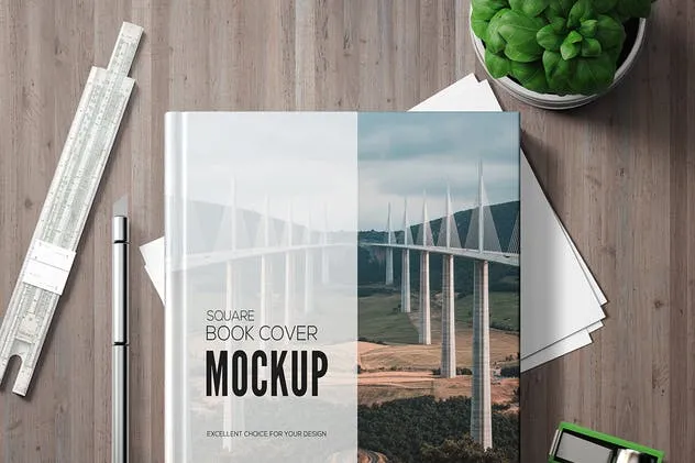 精装硬封书籍样机模板 Square Book Mockup Set插图(3)