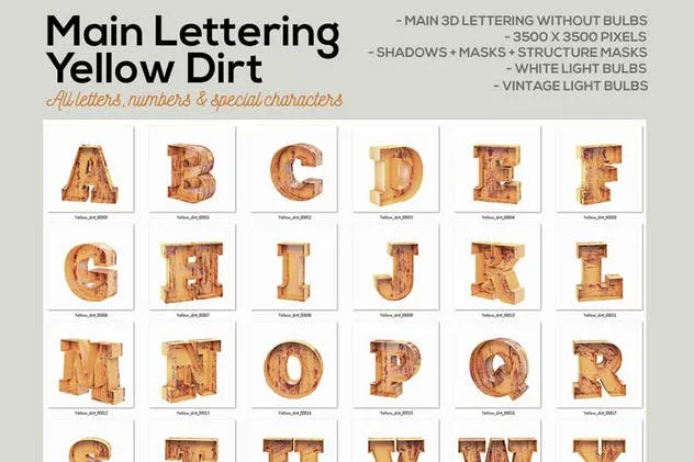 大帐篷灯泡装饰金属字体场景模板15 Marquee Light Bulbs Chaos 15 – Yellow Letters插图(1)