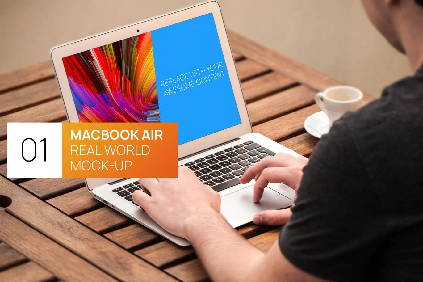 Macbook Air实景使用场景像素设计精选样机模板v1 Person Using MacBook Air Real World Photo Mock-up