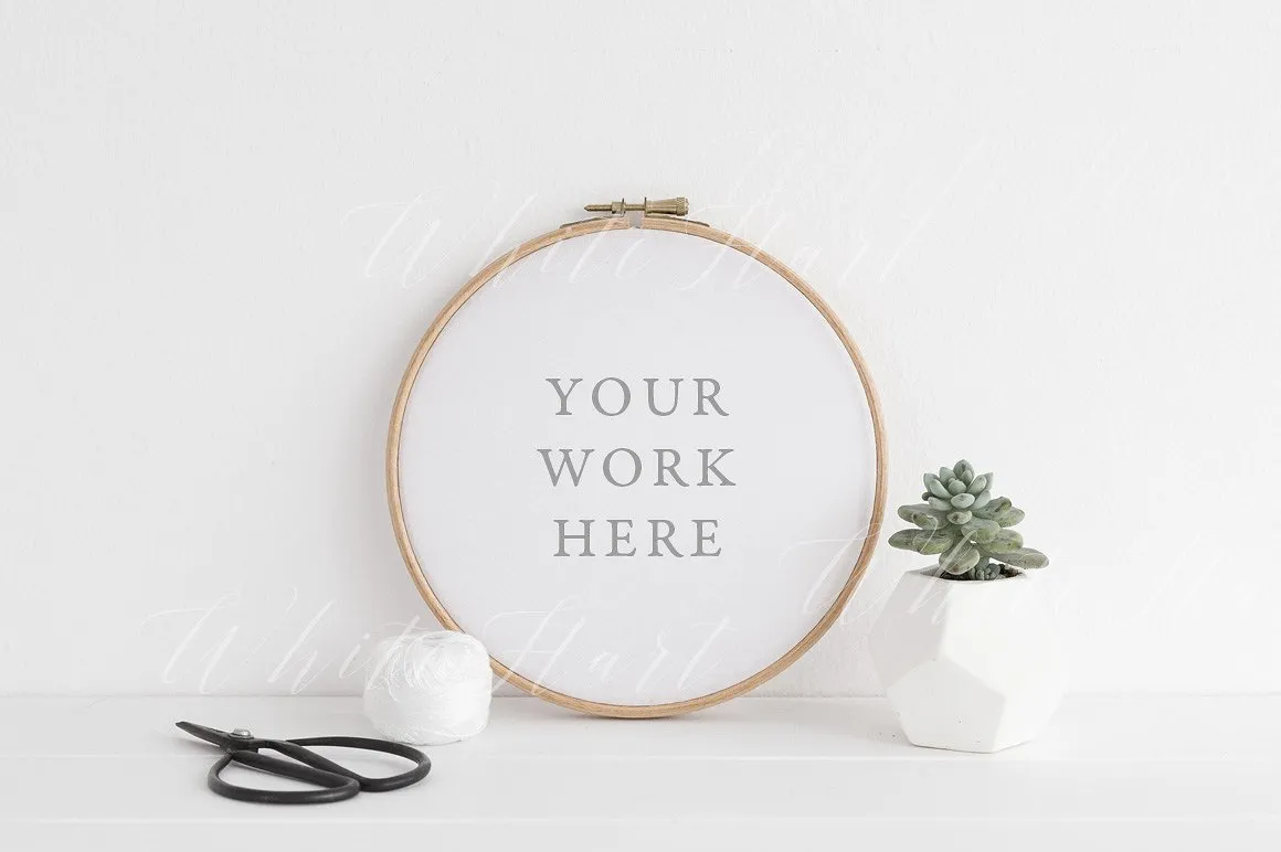 艺术圆款相框样机模板 Psd+Png Embroidery hoop mock up – Psd+Png插图